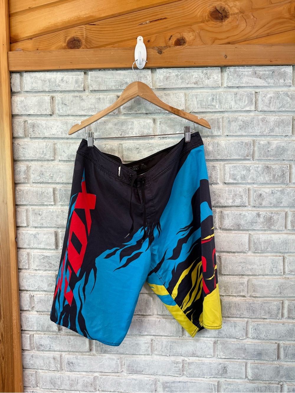 Fox Men's Blue Black Red Yellow Graphic Board Shorts